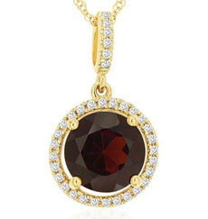 2.53CT DIAMOND & AAA GARNET 14KT YELLOW GOLD 3D ROUND SOLITAIRE FLOATING PENDANT