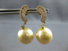 ESTATE LARGE .6CT DIAMOND & AAA GOLDEN SOUTH SEA PEARL 18K YELLOW GOLD CHANNEL EARRINGS