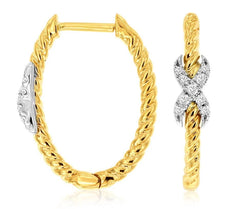 .10CT DIAMOND 14KT YELLOW GOLD CLASSIC CRISS CROSS OVAL X ROPE HANGING EARRINGS