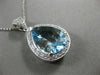 ESTATE LARGE 5.71CT DIAMOND & AAA AQUAMARINE 14K WHITE GOLD 3D PEAR HALO PENDANT
