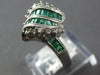 ESTATE WIDE 1.18CT DIAMOND & AAA EMERALD 14KT WHITE GOLD CLASSIC LEAF FUN RING