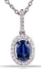 ESTATE .65CT DIAMOND & AAA SAPPHIRE 14KT WHITE GOLD OVAL HALO FLOATING PENDANT