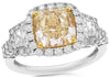 4.20CT WHITE & FANCY YELLOW DIAMOND 18KT 2 TONE GOLD 3D CUSHION ENGAGEMENT RING