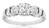 1.12CT DIAMOND 14KT WHITE GOLD CLASSIC 3 STONE ROUND & BAGUETTE ENGAGEMENT RING