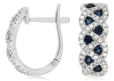 WIDE .94CT DIAMOND & AAA SAPPHIRE 14K WHITE GOLD ROUND INFINITY HANGING EARRINGS