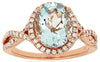 Estate 2.30Ct Diamond & AAA Aquamarine 14K Rose Gold 3D Round & Oval Infinity Love Ring