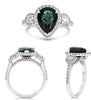 4.37CT DIAMOND & AAA GREEN SAPPHIRE PLATINUM PEAR SHAPE & ROUND ENGAGEMENT RING