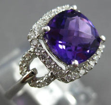 WIDE 2.25CT DIAMOND & AAA AMETHYST 14KT WHITE GOLD 3D CUSHION & ROUND HALO RING