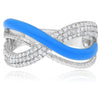 .45CT DIAMOND & BLUE ENAMEL 14KT WHITE GOLD MULTI ROW DOUBLE INFINITY LOVE RING