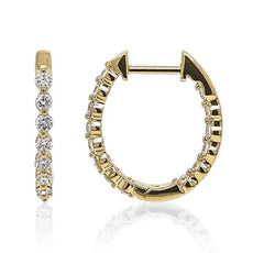 .52CT DIAMOND 18K YELLOW GOLD SHARED PRONG INSIDE OUT OVAL HOOP HANGING EARRINGS