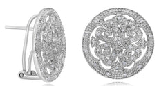 .31CT DIAMOND 14K WHITE GOLD MULTI HEART OPEN FILIGREE CIRCULAR CLIP ON EARRINGS