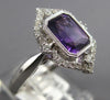 LARGE 1.58CT DIAMOND & AAA AMETHYST 14KT WHITE GOLD 3D EMERALD CUT FILIGREE RING