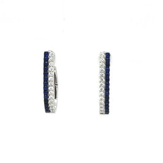 ESTATE .80CT DIAMOND & AAA SAPPHIRE 18KT WHITE GOLD 3D HOOP HANGING EARRINGS