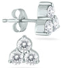 1.0CT DIAMOND 14KT WHITE GOLD 3D ROUND 3 STONE TRIANGULAR FLOWER STUD EARRINGS