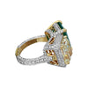 LARGE 14.90CT WHITE & FANCY YELLOW DIAMOND & AAA EMERALD 18K 2 TONE GOLD 3D RING