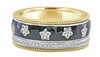 WIDE .28CT DIAMOND & BLACK ENAMEL 18KT 2 TONE GOLD MULTI FLOWER ANNIVERSARY RING