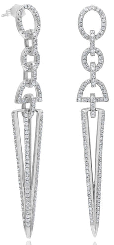 LARGE 1.80CT DIAMOND 18K WHITE GOLD 3D TRIANGULAR LOVE KNOT FUN HANGING EARRINGS