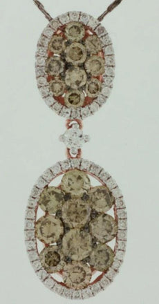2.15CT WHITE & MOCHA DIAMOND 14KT ROSE GOLD ROUND OVAL FLOWER FLOATING PENDANT