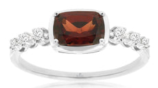 1.15CT DIAMOND & AAA GARNET 14KT WHITE GOLD CUSHION & ROUND FRIENDSHIP LOVE RING
