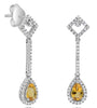 1.13CT DIAMOND & AAA CITRINE 14KT WHITE GOLD PEAR SHAPE & ROUND HANGING EARRINGS