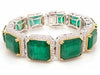 EXTRA LARGE 88.28CT DIAMOND & AAA EMERALD 18K 2 TONE GOLD ETERNITY HALO BRACELET