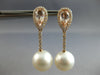 ESTATE LARGE 2.80CT DIAMOND & AAA MORGANITE & PINK PEARL 18K ROSE GOLD HANGING EARRINGS