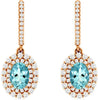 2.20CT DIAMOND & AAA AQUAMARINE 14KT ROSE GOLD OVAL & ROUND LEVERBACK EARRINGS
