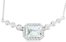 1.12CT DIAMOND & AAA AQUAMARINE 14K WHITE GOLD ROUND & EMERALD CUT LOVE NECKLACE