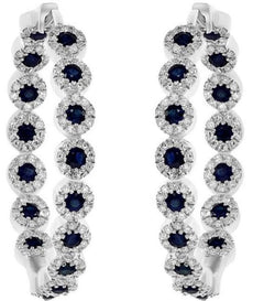 1.92CT DIAMOND & AAA SAPPHIRE 14KT WHITE GOLD MULTI FLOWER HOOP HANGING EARRINGS