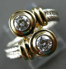 ESTATE WIDE .30CT DIAMOND 14KT WHITE & YELLOW GOLD DOUBLE TWIST GOLD RING #20744