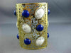 EXTRA LARGE 2.3CT DIAMOND AAA AGATE & LAPIS 18K YELLOW GOLD CUFF BANGLE BRACELET