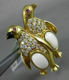 ANTIQUE LARGE .34CT DIAMOND & AAA RUBIES 18KT YELLOW GOLD 3D PENGUIN BROOCH PIN