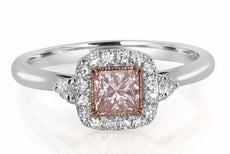 .63CT WHITE & PINK DIAMOND 18KT WHITE ROSE GOLD PRINCESS 3 STONE ENGAGEMENT RING