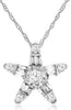 .25CT DIAMOND 14KT WHITE GOLD 3D ROUND & BAGUETTE STAR FLOWER FLOATING PENDANT