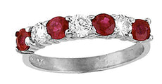 ESTATE 0.83CT DIAMOND & AAA RUBY 14KT WHITE GOLD 7 STONE ROUND ANNIVERSARY RING