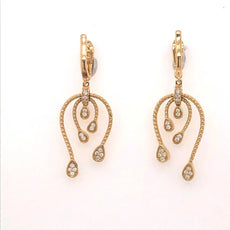 ESTATE 1.45CT DIAMOND 18KT YELLOW GOLD ELONGATED TEAR DROP BAR HANGING EARRINGS