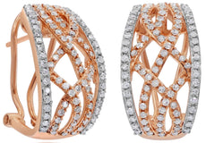 ESTATE WIDE .80CT DIAMOND 14K ROSE GOLD CRISS CROSS FUN CLIP ON HANGING EARRINGS