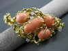 ANTIQUE LARGE OLD MINE DIAMOND & AAA CORAL 14KT YELLOW GOLD BROOCH / PIN #20239