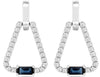 1.24CT DIAMOND & AAA SAPPHIRE 14KT WHITE GOLD EMERALD CUT ROUND HANGING EARRINGS
