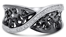 .37CT WHITE & BLACK DIAMOND 14KT WHITE GOLD 3D CRISS CROSS INFINITY LOVE RING
