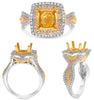 LARGE 1.13CT WHITE FANCY YELLOW & PINK DIAMOND 18KT TRI COLOR GOLD 3D HALO RING