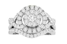 1.25CT DIAMOND 14KT WHITE GOLD ROUND CLUSTER DOUBLE HALO INFINITY PROMISE RING