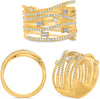 LARGE .58CT DIAMOND 14KT YELLOW GOLD ROUND & BAGUETTE MULTI ROW CRISS CROSS RING