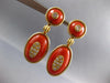 ANTIQUE EXTRA LARGE 1.20CT DIAMOND & AAA CORAL 18KT YELLOW GOLD EARRINGS #27217