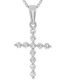 .28CT DIAMOND 14KT WHITE GOLD ROUND CLASSIC SHARED PRONG CROSS FLOATING PENDANT