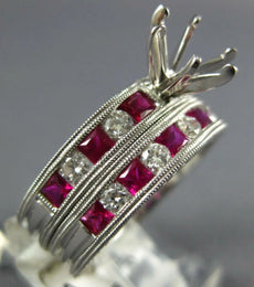 1.6CT DIAMOND & AAA RUBY 14KT WHITE GOLD 3D ROUND & PRINCESS ENGAGEMENT RING SET