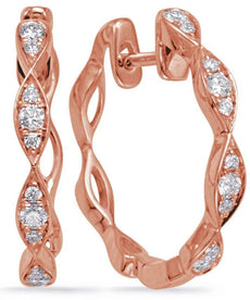 ESTATE .20CT DIAMOND 14K ROSE GOLD 3D THREE STONE INFINITY HOOP HANGING EARRINGS