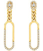 0.41CT DIAMOND ROUND & BAGUETTE 14KT YELLOW GOLD 3D OVAL LINK PAPERCLIP EARRINGS