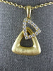 ESTATE LARGE .42CT DIAMOND 18K YELLOW GOLD 3D TRIANGULAR MATTE AND SHINY PENDANT