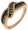 ESTATE .40CT WHITE & CHOCOLATE FANCY DIAMOND 14K ROSE GOLD CRISS CROSS LEAF RING